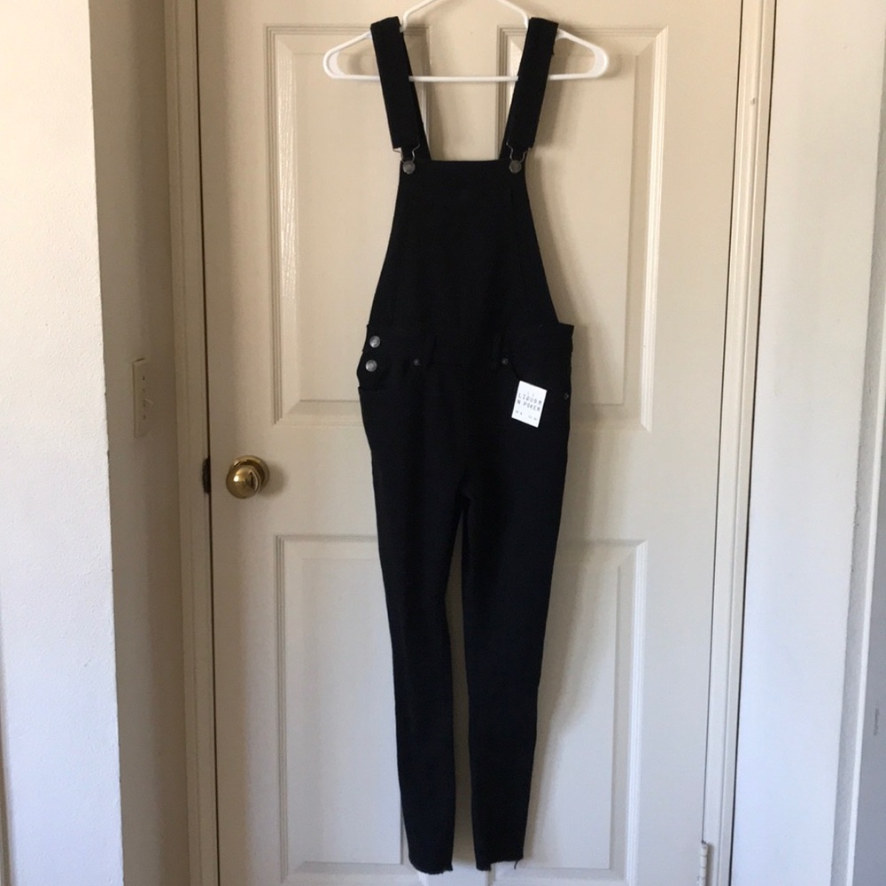 Black skinny denim overalls